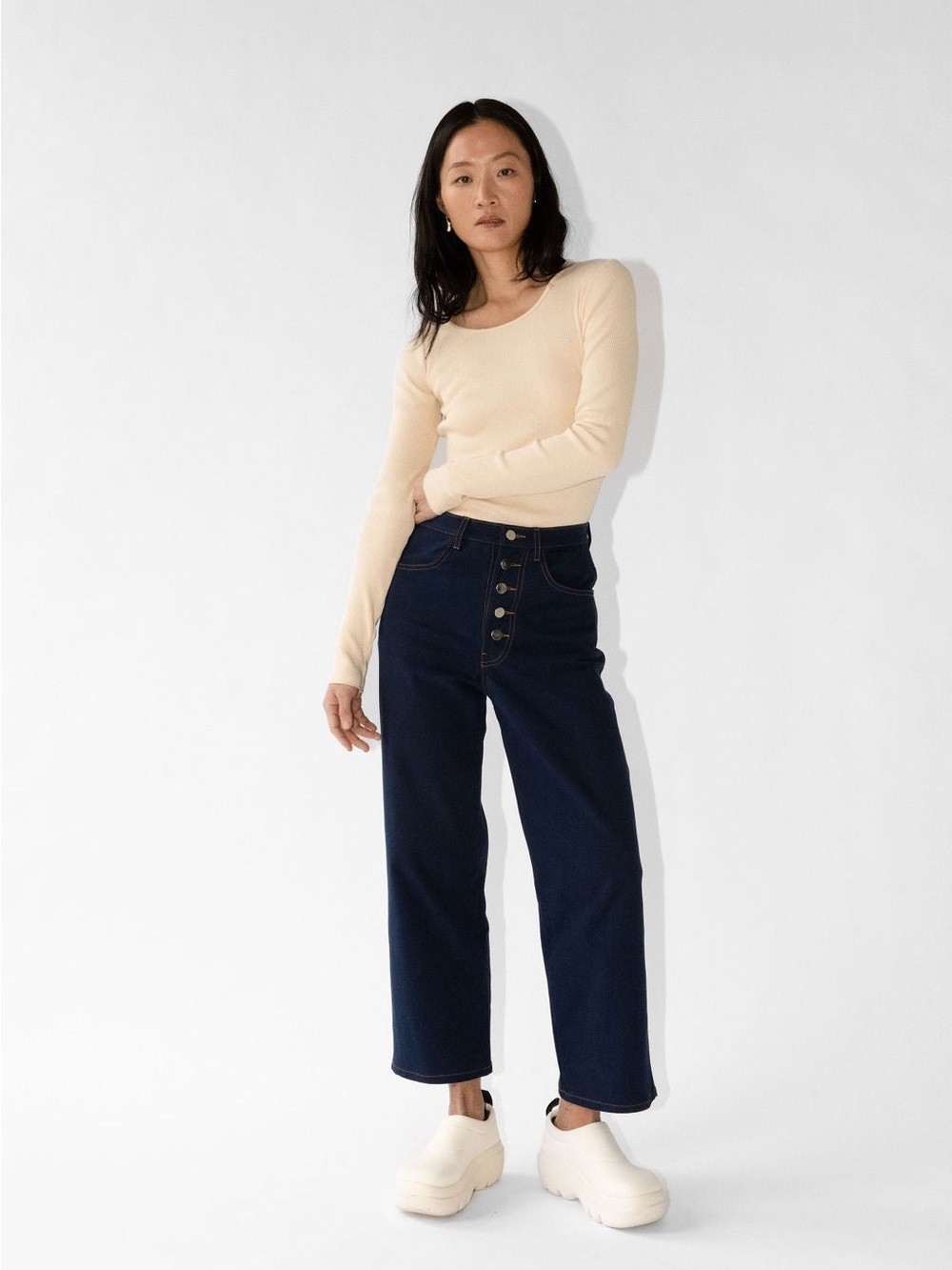 James Street Co. Asymmetrical Long Sleeve Tee Light Butter Yellow